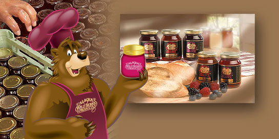 Photo of jam jars being capped in an Alaska Wild Berry Candy Kitchen